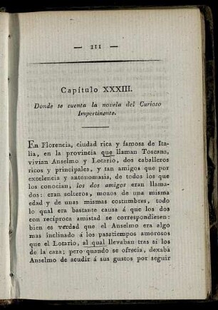 Capítulo XXXIII. Donde se cuenta la novela del Curioso Impertinente