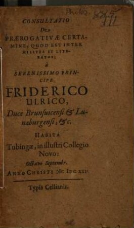 Consultatio de praerogativae certamine, quod est inter milites et literatos
