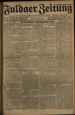 Erste Ausgabe vom Freitag, den 28. Juni 1929.