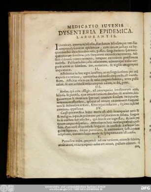 Medicatio Iuvenis Dysenteria Epidemica. Laborantis.