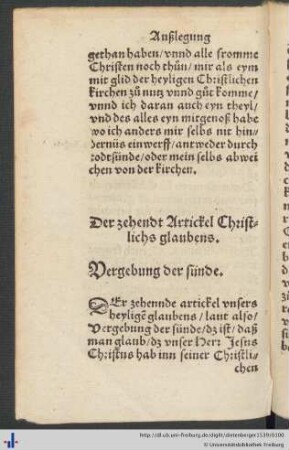 Der zehendt Artickel Christlichs glaubens
