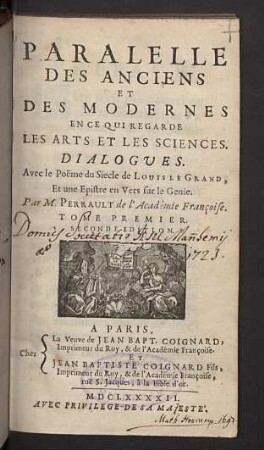 1: Paralelle Des Anciens Et Des Modernes En Ce Qui Regarde Les Arts Et Les Sciences