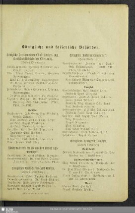Behördenverzeichnis : Königliche und kaiserliche Behörden