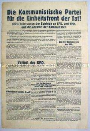 Sonderdruck der KPD zur Lage in Deutschland nach dem Machtantritt Hitlers mit dem Aufruf zur antifaschistischen Einheitsfront
