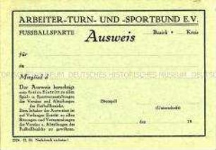 Vordruck eines Ausweises des Arbeiter-Turn- und Sportbundes (blanko)