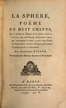 La Sphère : Poëme en 8 chants