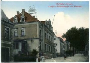 Zwönitz. Äußere Bahnhofstraße und Postamt