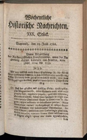 XXX. Stück. Bayreuth, den 23. Julii 1766.