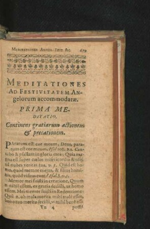 Meditationes Ad Festivitatem Angelorum accommodatae.