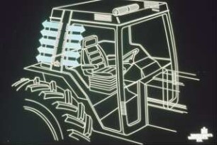 Schemazeichnung: Traktor, Arbeitsplatz, Führerstand