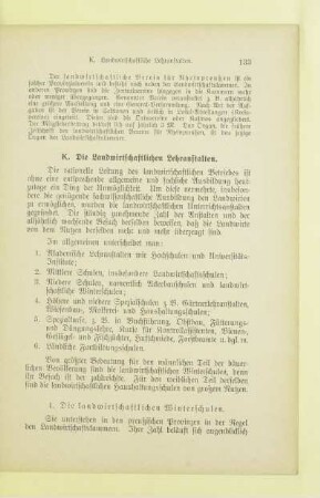 K. Die Landwirtschaftlichen Lehranstalten