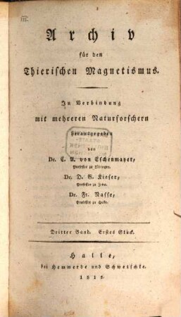 Archiv für den thierischen Magnetismus. 3, 3. 1818
