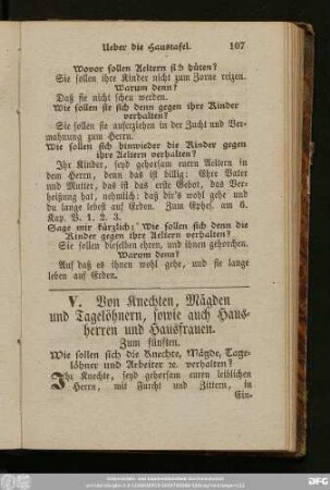 V. Von Knechten, Mägden und Tagelöhnern, sowie auch Hausherren und Hausfrauen.