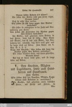 V. Von Knechten, Mägden und Tagelöhnern, sowie auch Hausherren und Hausfrauen.