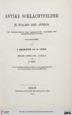Band 3: Antike Schlachtfelder in Italien und Afrika, Abt. 2: Antike Schlachtfelder: Bausteine zu einer antiken Kriegsgeschichte: Afrika