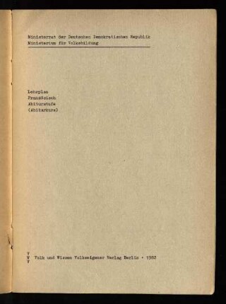 1982: Abiturstufe (Abiturkurs)