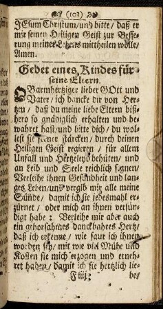 Gebet eines Kindes für seine Eltern.