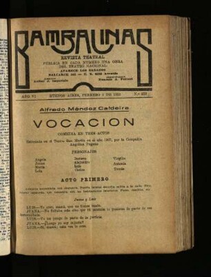 Vocación : comedia en tres actos