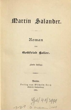 Martin Salander : Roman
