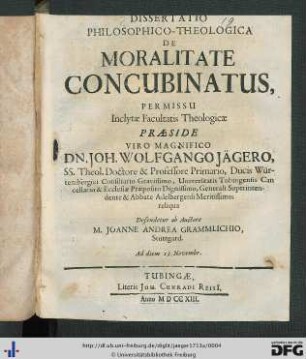 Dissertatio Philosophico-Theologica De Moralitate Concubinatus