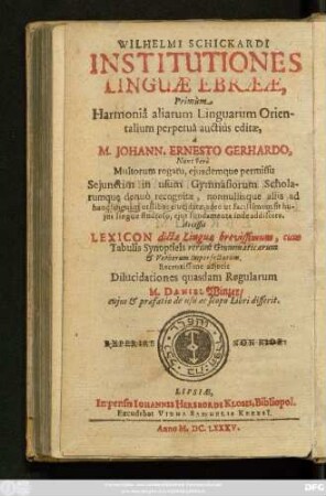 Wilhelmi Schickardi Institutiones Linguae Ebraeae