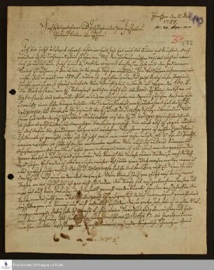 Brief von Johann Ernst Bergmann an Sebastian Andreas Fabricius über den verrohten geistlichen Zustand der Gemeinde Ebenezer.