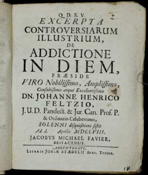 Excerpta Controversiarum Illustrium, De Addictione In Diem