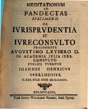 Meditationvm Ad Pandectas Specimen ..., 2. De Ivrisprvdentia Et Ivreconsvlto