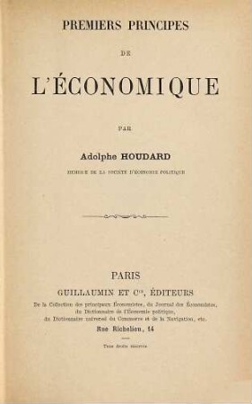 Premiers principes de l'économique