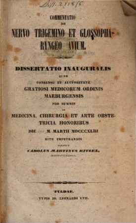 Commentatio de nervo trigemino et glossopharyngeo avium : dissertatio inauguralis