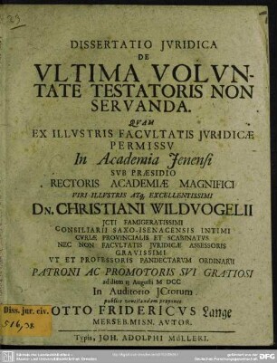 Dissertatio jvridica de vltima volvntate testatoris non servanda