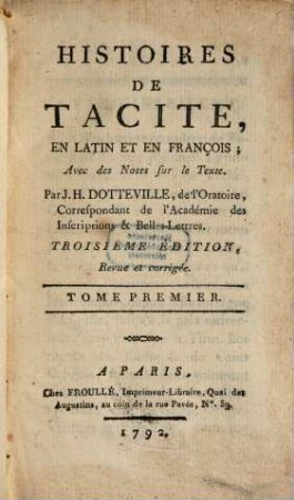 Histoires De Tacite : En Latin Et En Français, 1