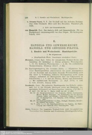 E. Handels- Und Gewerbe-Recht. Handels- Und Gewerbe-Politik