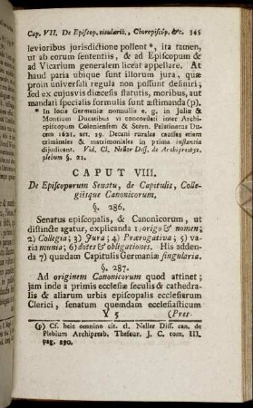 Caput VIII. De Episcoporum Senatu, de Capitulis, Collegiisque Cannonicorum.