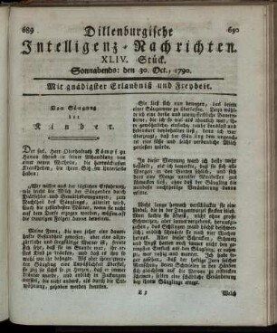 XLIV. Stück. Sonnabends: den 30. Oct., 1790.