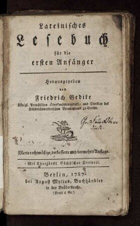 Lateinisches Lesebuch für die ersten Anfänger