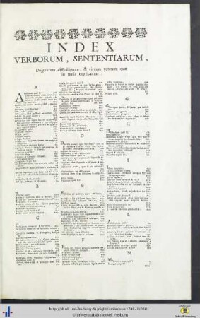 Index Verborum, Sententiarum, Dogmatum difficiliorum, et rituum veterum quae in notis explicantur.
