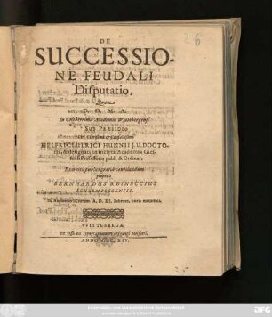 De Successione Feudali Disputatio