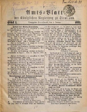 Amtsblatt der Preußischen Regierung zu Stralsund. 1881
