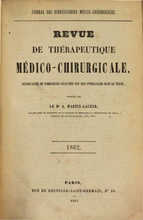 Revue de thérapeutique medico-chirurgicale. 1862, 1862
