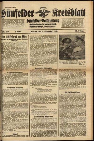 Erste Ausgabe vom Montag, den 02. September 1940.