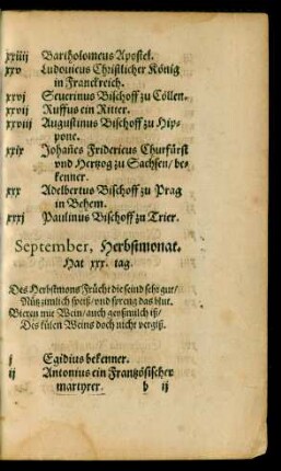 September, Herbstmonat. Hat xxx. tag.