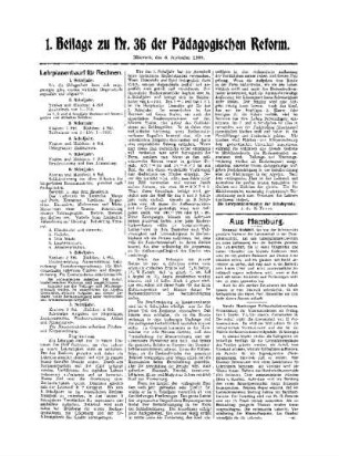 Lehrplanentwurf für Rechnen : 1. Beilage zu Nr. 36 der Pädagogischen Reform