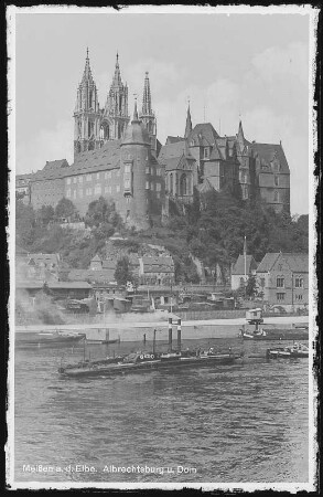 Meißen. Albrechtsburg und Dom, Elbe mit Schlepper