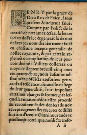 Edict du roy de la creation et erection des offices de Conterolleurs gen. sur le faict des finances ...