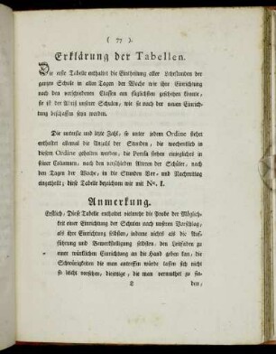 Erklärung der Tabellen. - Anmerkung.