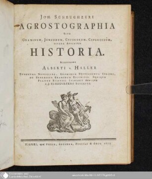 Joh. Scheuchzeri Agrostographia Sive Graminum, Juncorum, Cyperorum, Cyperoidum, Iisque Affinium Historia