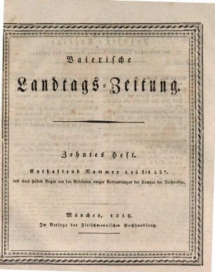 Baierische Landtags-Zeitung. 10. 1819 = Nr. 215 - 237