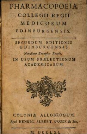 Pharmacopoeia Collegii Regii Medicorum Edinburgensis