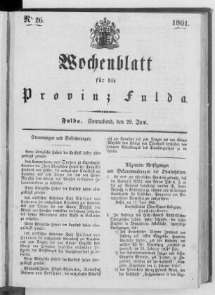 Nr. 26, Ausgabe vom 29. Juni 1861